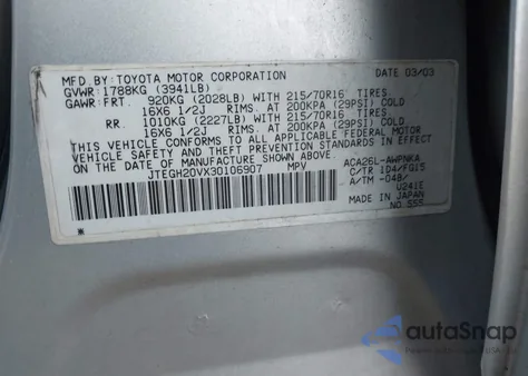 2003 Toyota Rav4 from USA, damaged, VIN JTEGH20VX30106907